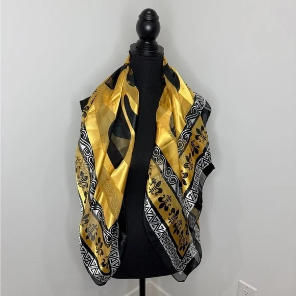 Sheer Square Yellow and Black Scarf 40x40 - Picture 2 of 4